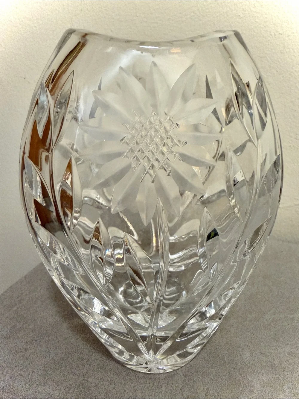 German Lausitzer Margaret Sunflower Lead Crystal Vase Vintage 1960s W Germany